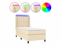 Outlet Clicnbuy Cama box spring colchón y luces LED tela color crema 90x190 cm