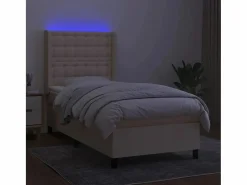 Outlet Clicnbuy Cama box spring colchón y luces LED tela color crema 90x190 cm