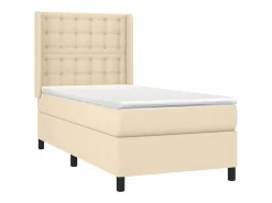 Outlet Clicnbuy Cama box spring colchón y luces LED tela color crema 90x190 cm