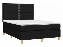 Clicnbuy Cama box spring colchón y luces LED tela negro 140x190 cm