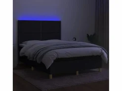 Clicnbuy Cama box spring colchón y luces LED tela negro 140x190 cm