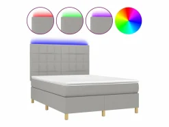 Clicnbuy Cama box spring colchón y luces LED tela gris claro 140x190 cm