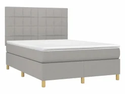 Clicnbuy Cama box spring colchón y luces LED tela gris claro 140x190 cm
