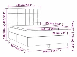 Clicnbuy Cama box spring colchón y luces LED tela gris claro 140x190 cm