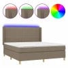 Clicnbuy Cama box spring colchón y luces LED tela gris taupe 180x200 cm