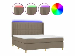 Clicnbuy Cama box spring colchón y luces LED tela gris taupe 180x200 cm