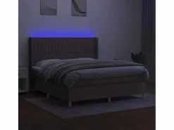 Clicnbuy Cama box spring colchón y luces LED tela gris taupe 180x200 cm