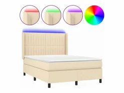 Discount Cama box spring colchón y luces LED tela crema 140x190 cm Somier - 140X190Cm