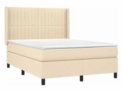 Discount Cama box spring colchón y luces LED tela crema 140x190 cm Somier - 140X190Cm