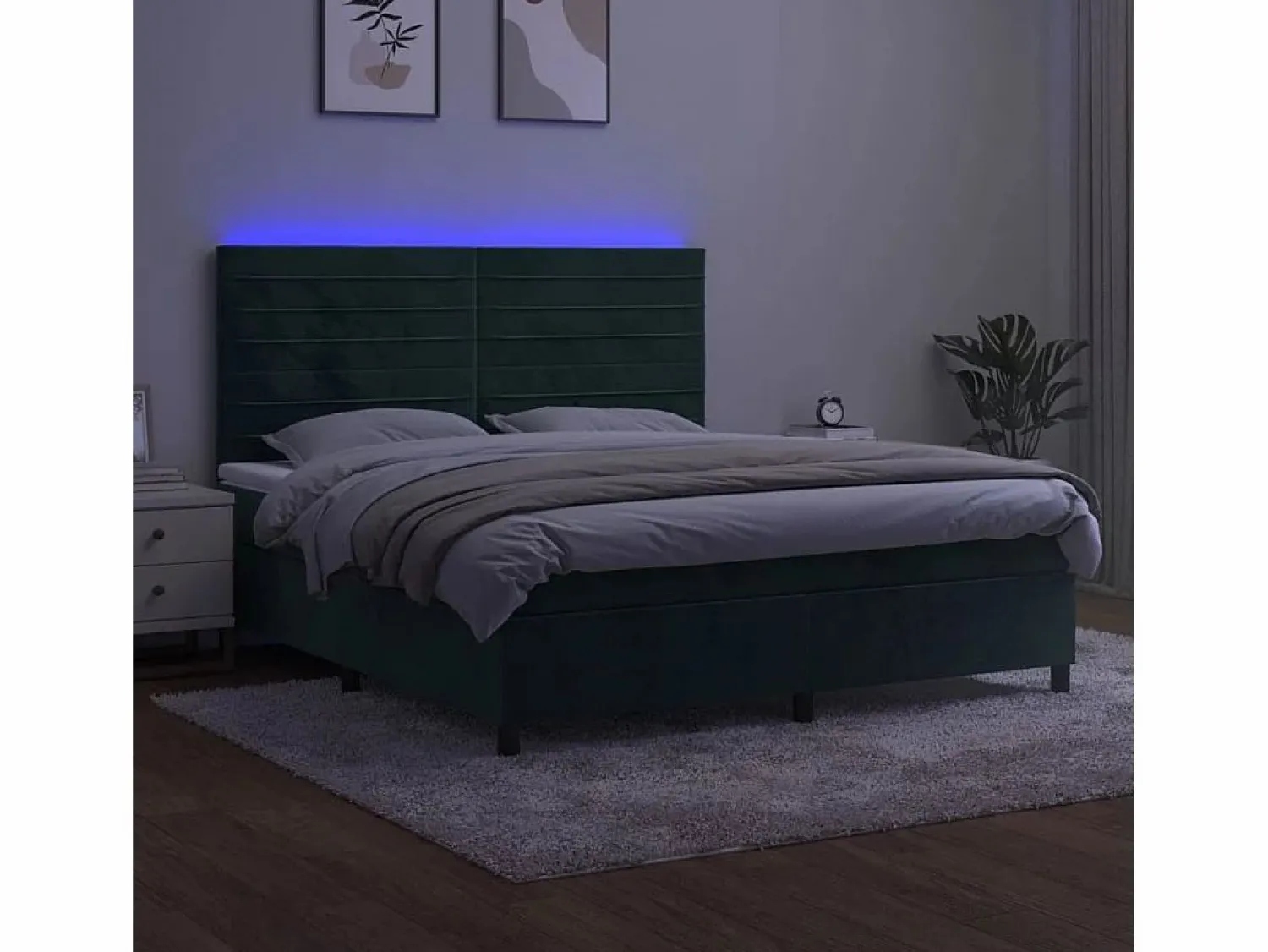 Clicnbuy Cama box spring colchón y LED terciopelo oscuro 160x200cm