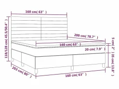 Clicnbuy Cama box spring colchón y LED terciopelo oscuro 160x200cm