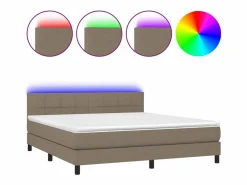 Clearance Cama box spring colchón y luces LED tela gris taupe 180x200 cm Somier - 180X200Cm