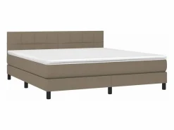 Clearance Cama box spring colchón y luces LED tela gris taupe 180x200 cm Somier - 180X200Cm