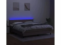 Clearance Cama box spring colchón y luces LED tela gris taupe 180x200 cm Somier - 180X200Cm