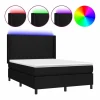 Clicnbuy Cama box spring colchón y luces LED tela negro 140x190 cm