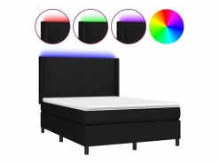Clicnbuy Cama box spring colchón y luces LED tela negro 140x190 cm