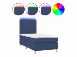 New Clicnbuy Cama box spring colchón y luces LED tela azul 90x190 cm