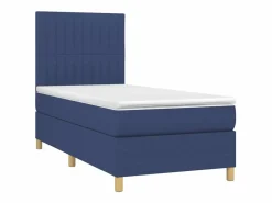 New Clicnbuy Cama box spring colchón y luces LED tela azul 90x190 cm