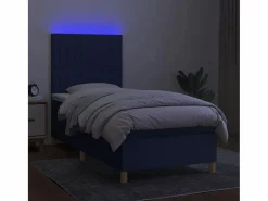 New Clicnbuy Cama box spring colchón y luces LED tela azul 90x190 cm
