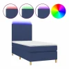 Clearance Cama box spring colchón y luces LED tela azul 90x190 cm Somier Tapizado|Somier - 90X190Cm
