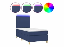Clearance Cama box spring colchón y luces LED tela azul 90x190 cm Somier Tapizado|Somier - 90X190Cm