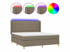 Clicnbuy Cama box spring colchón y luces LED tela gris taupe 180x200 cm