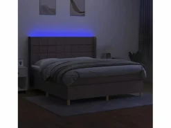 Clicnbuy Cama box spring colchón y luces LED tela gris taupe 180x200 cm