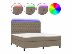 Clicnbuy Cama box spring colchón y luces LED tela gris taupe 180x200 cm