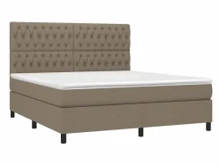 Clicnbuy Cama box spring colchón y luces LED tela gris taupe 180x200 cm
