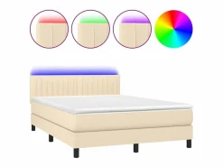 Clearance Cama box spring colchón y luces LED tela crema 140x190 cm Somier - 140X190Cm