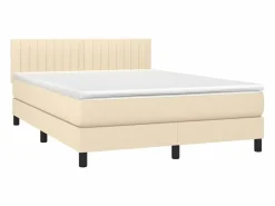 Clearance Cama box spring colchón y luces LED tela crema 140x190 cm Somier - 140X190Cm