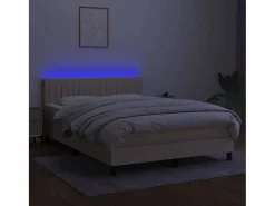 Clearance Cama box spring colchón y luces LED tela crema 140x190 cm Somier - 140X190Cm