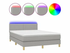 Clicnbuy Cama box spring colchón y luces LED tela gris claro 140x190 cm