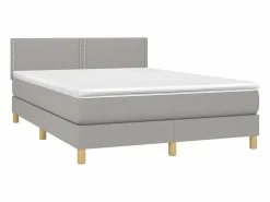 Clicnbuy Cama box spring colchón y luces LED tela gris claro 140x190 cm