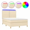 Outlet Cama box spring colchón y luces LED tela crema 140x190 cm Somier - 140X190Cm