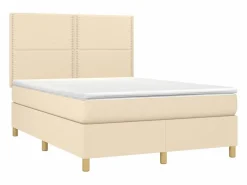 Outlet Cama box spring colchón y luces LED tela crema 140x190 cm Somier - 140X190Cm