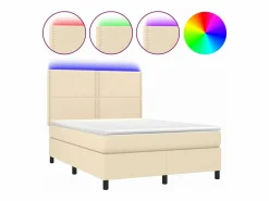 Sale Clicnbuy Cama box spring colchón y luces LED tela crema 140x190 cm