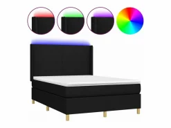 Outlet Cama box spring colchón y luces LED tela negro 140x190 cm Somier - 140X190Cm