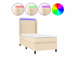 Discount Clicnbuy Cama box spring colchón y luces LED tela color crema 90x190 cm