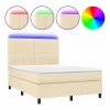 Clicnbuy Cama box spring colchón y luces LED tela crema 140x190 cm