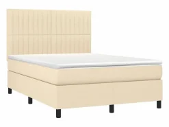 Clicnbuy Cama box spring colchón y luces LED tela crema 140x190 cm