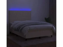 Clicnbuy Cama box spring colchón y luces LED tela crema 140x190 cm