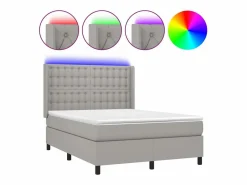 Clicnbuy Cama box spring colchón y luces LED tela gris claro 140x190 cm
