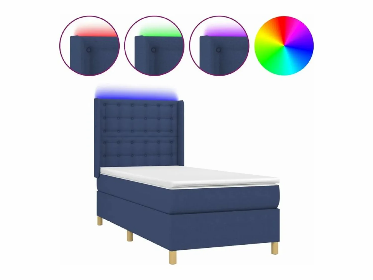 Clearance Cama box spring colchón y luces LED tela azul 90x190 cm Somier Tapizado|Somier - 90X190Cm