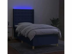 Clearance Cama box spring colchón y luces LED tela azul 90x190 cm Somier Tapizado|Somier - 90X190Cm