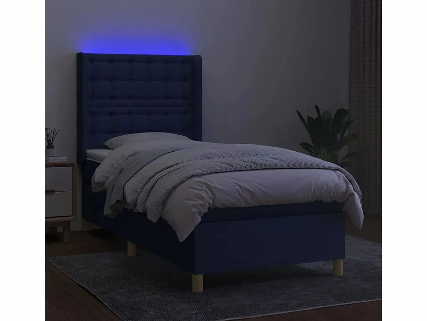 Clearance Cama box spring colchón y luces LED tela azul 90x190 cm Somier Tapizado|Somier - 90X190Cm