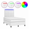 Clicnbuy Cama box spring colchón y LED cuero sintético blanco 120x190 cm