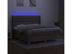 Clicnbuy Cama box spring colchón y luces LED tela gris taupe 180x200 cm