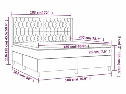 Clicnbuy Cama box spring colchón y luces LED tela gris taupe 180x200 cm