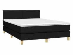 Clicnbuy Cama box spring colchón y luces LED tela negro 140x190 cm